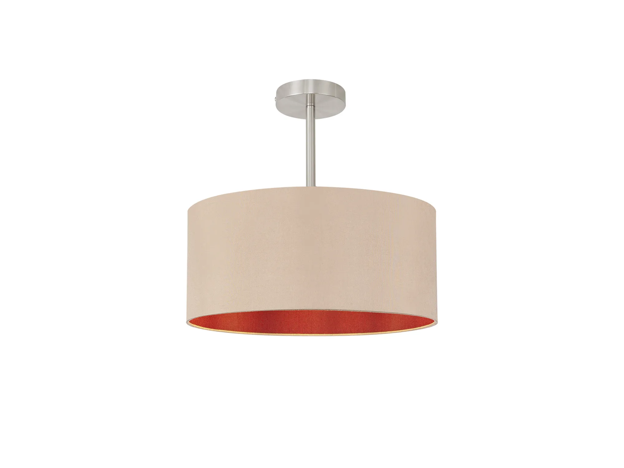 DK0252  Baymont 40cm Semi Flush 1 Light Satin Nickel, Antique Gold/Ruby